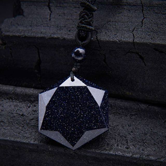 Black and Blue Feng Shui Obsidian Hexagon Star Pendant Lucky Love Necklace
