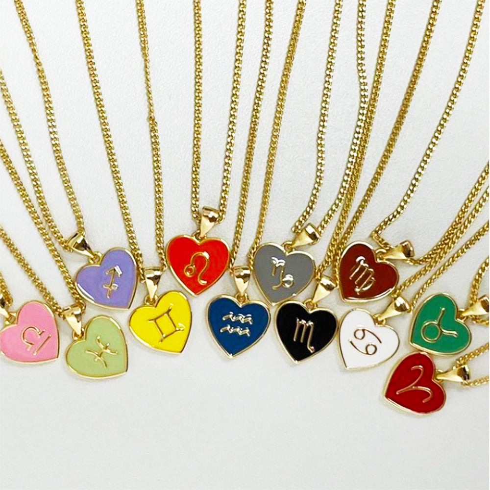 12 Zodiac Sign Constellation Heart-shaped Love Necklace