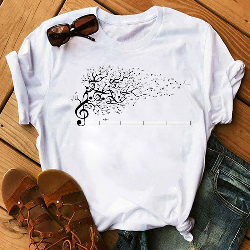 Positive Women's Music Note Printing Kawaii Top Love Female T-shirt