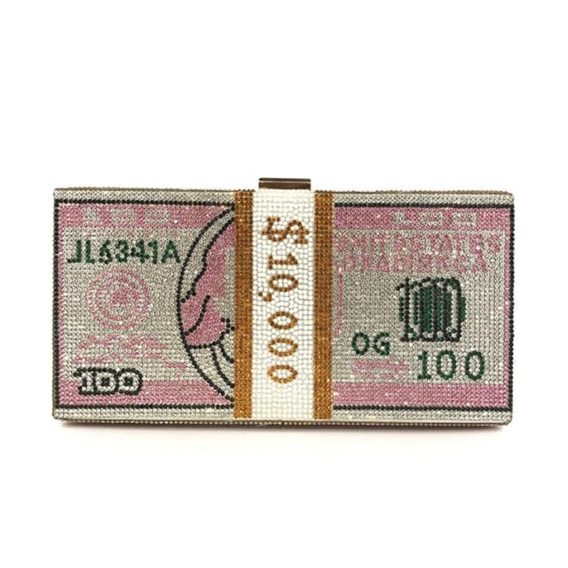 Attract $10,000 Crystal Bling-Bling Money Clutch Bag