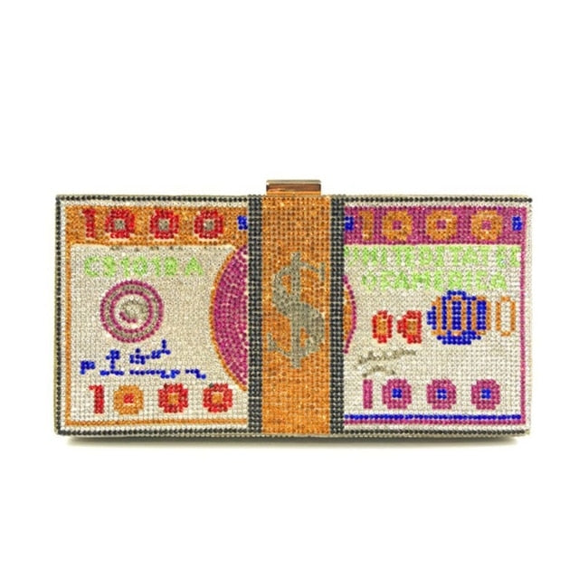 Attract $10,000 Crystal Bling-Bling Money Clutch Bag
