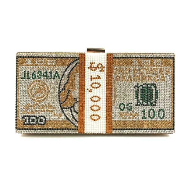 Attract $10,000 Crystal Bling-Bling Money Clutch Bag