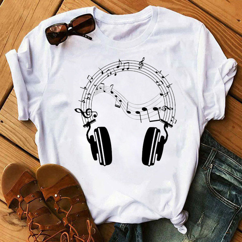 Positive Women's Music Note Printing Kawaii Top Love Female T-shirt
