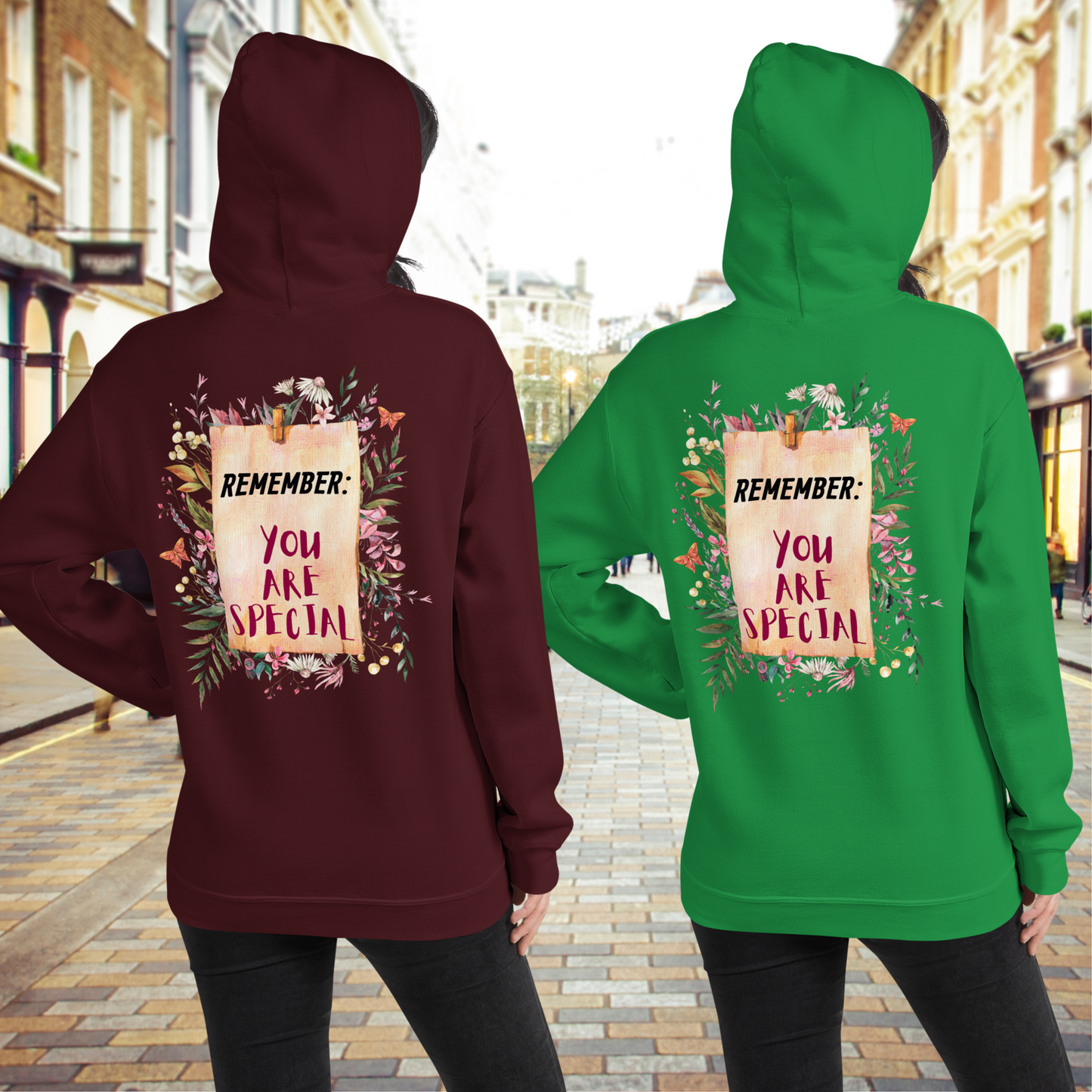 Botanical Floral Women Hoodie: Remember, You Are Special, Gift for Her, Back Print