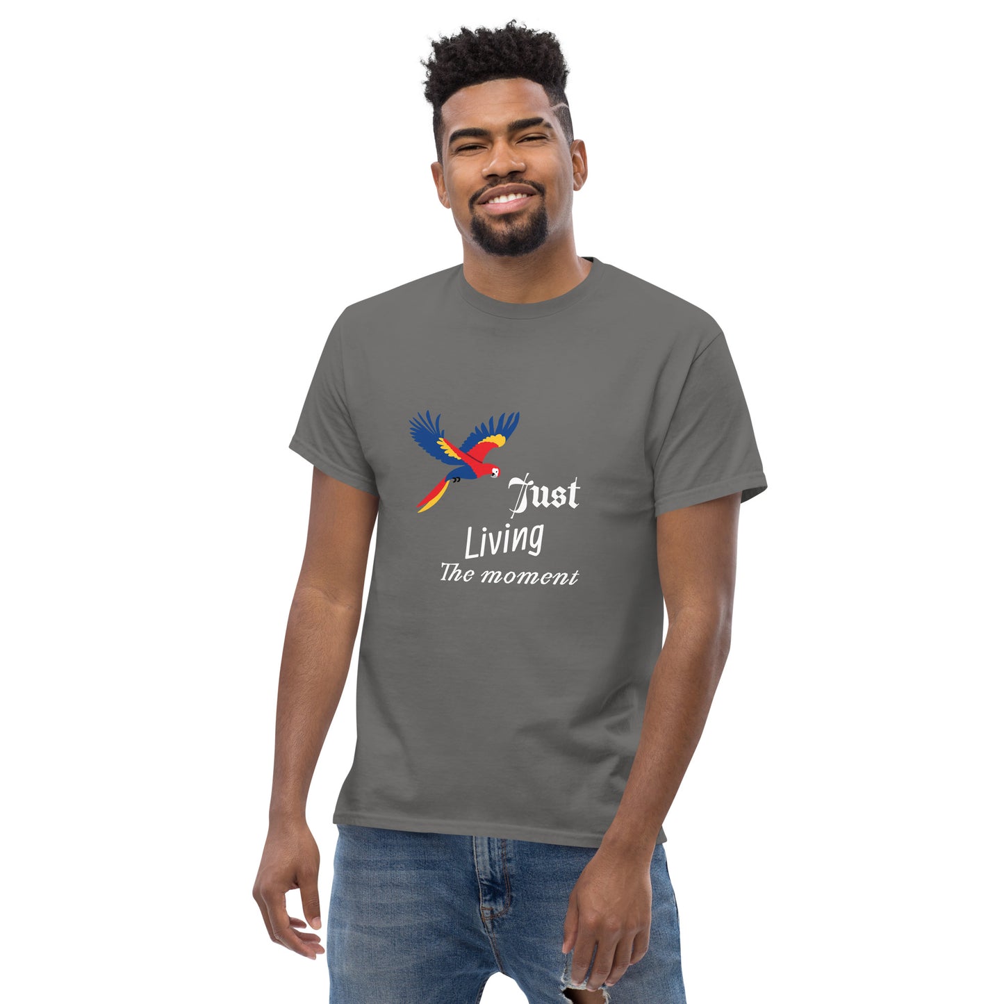 Inspirational Men's Tee, "Just Living The Moment", Fashion With Meaning