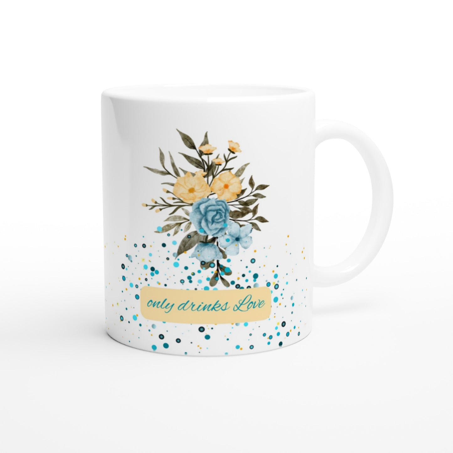 "H Only Drinks Love" White Mug with Blue Letter H - 11oz Ceramic Mug- Gift Idea