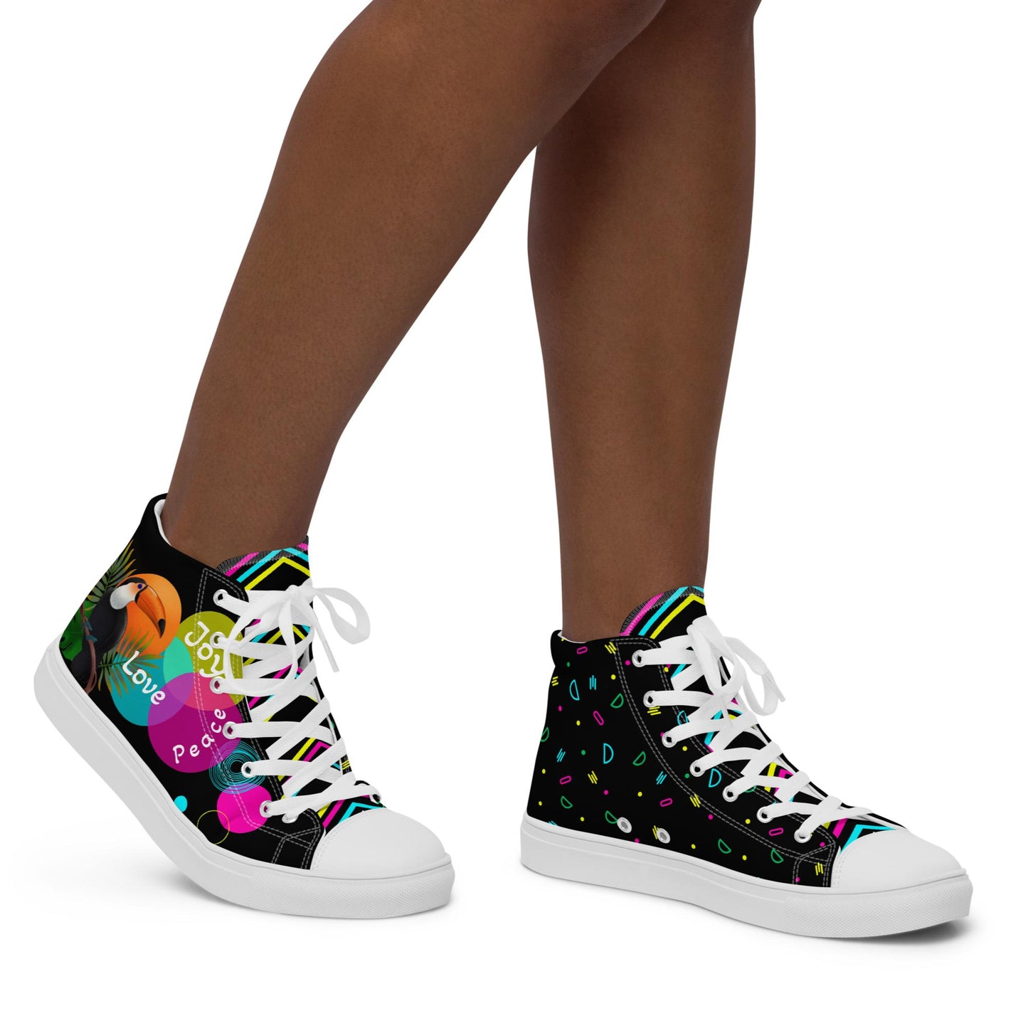 Inspirational High Top Canvas Shoes | Unisex | Toucan Exotic Bright Love Colour- Fashion With Meaning - US Size