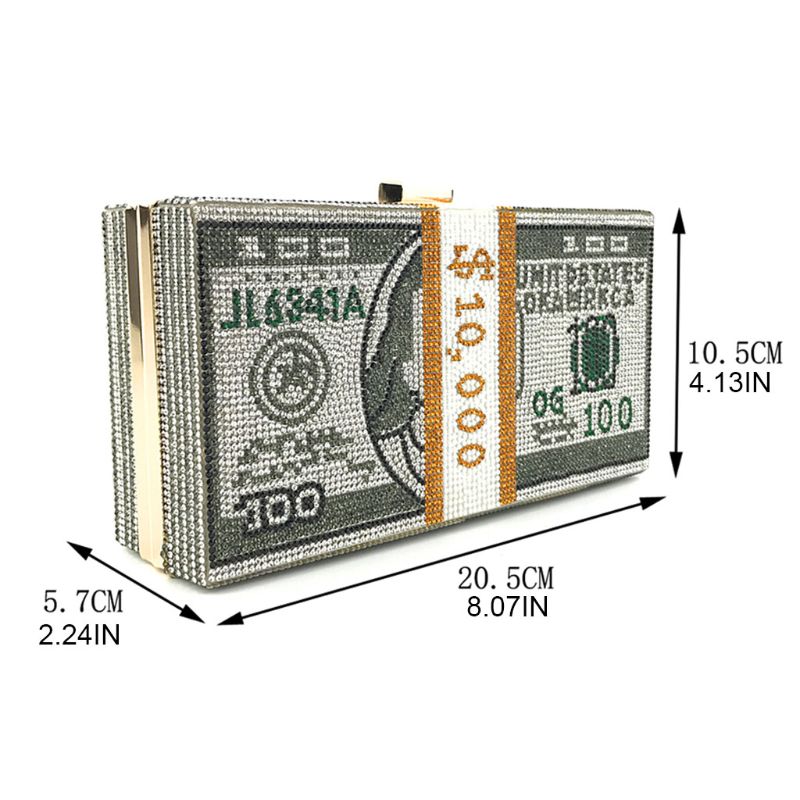 Attract $10,000 Crystal Bling-Bling Money Clutch Bag