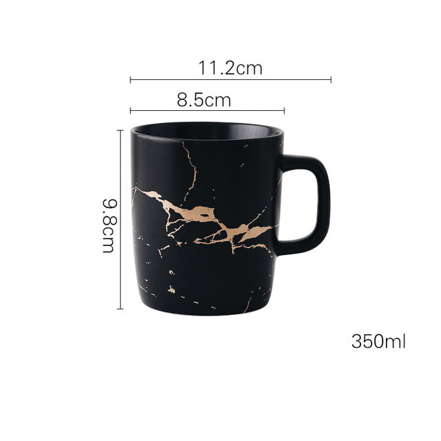 Coffee Mugs In White, Black and Gold Marble Effect Inlay