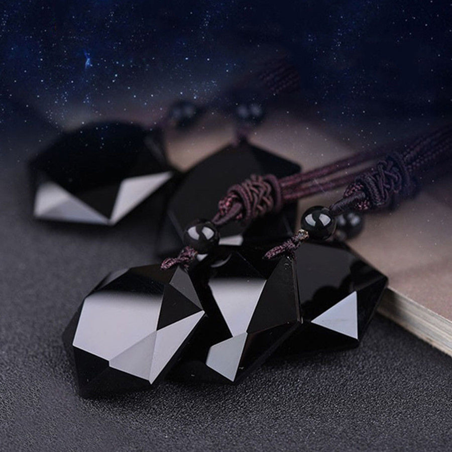 Black and Blue Feng Shui Obsidian Hexagon Star Pendant Lucky Love Necklace