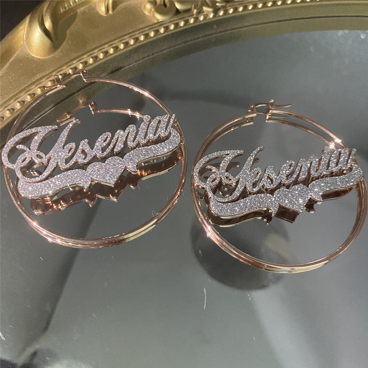 Crystal Hoop Stainless Steel Personalized Zircon Name Alphabet Earrings