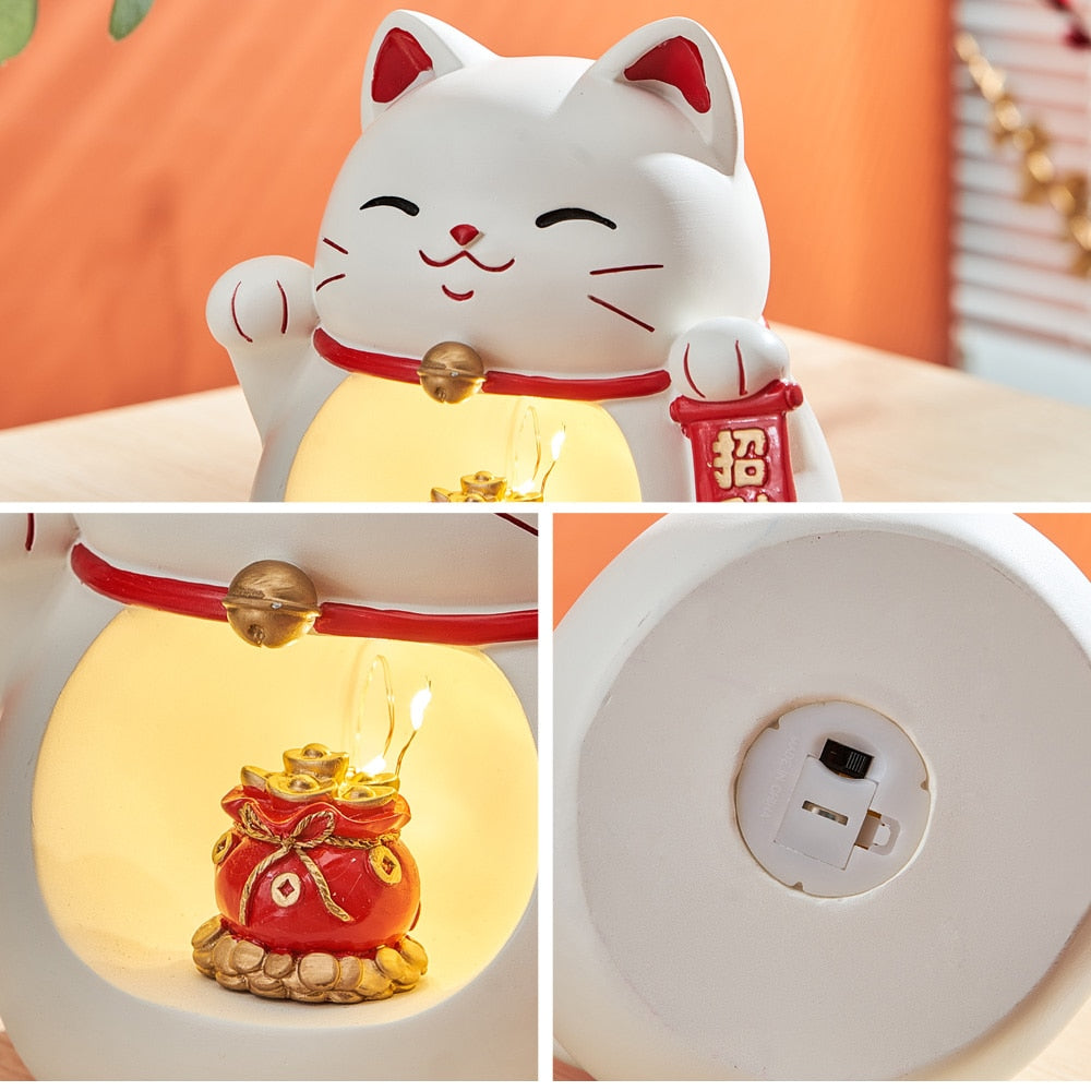 Welcome Good Luck Japanese Lucky Cat: Embrace Fortune with Charming Resin Figurines!