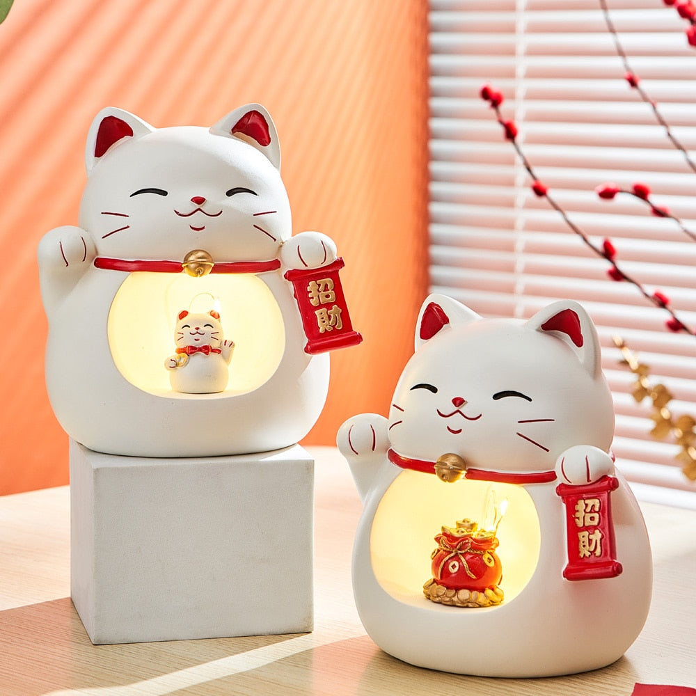 Welcome Good Luck Japanese Lucky Cat: Embrace Fortune with Charming Resin Figurines!