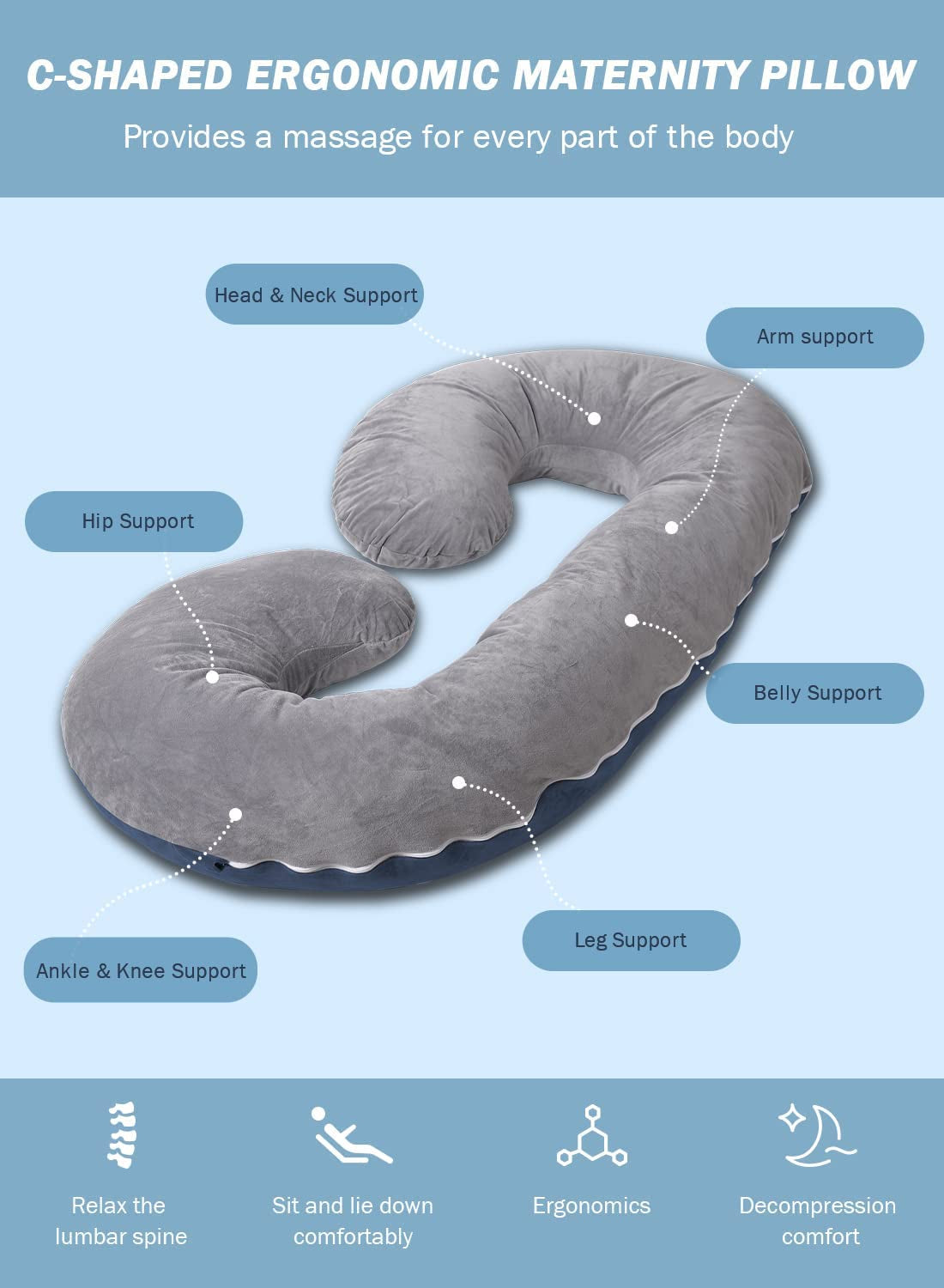 Comfortable Zen C-Shaped Body Pregnancy Maternity Pillow
