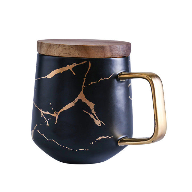 Coffee Mugs In White, Black and Gold Marble Effect Inlay