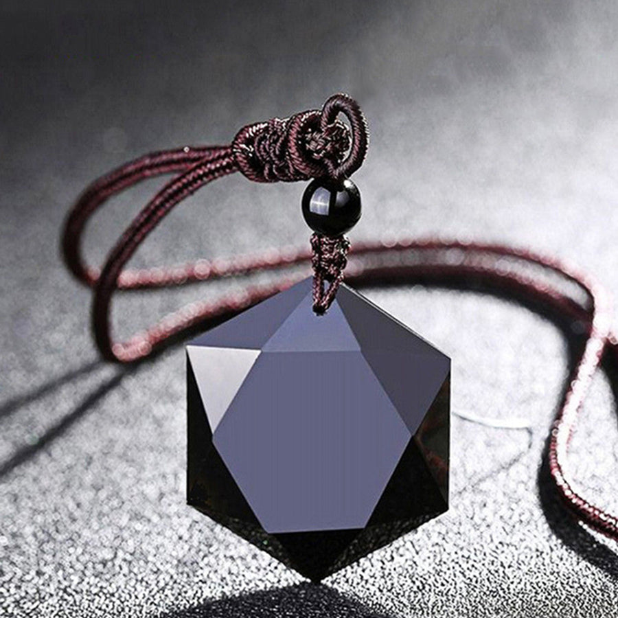 Black and Blue Feng Shui Obsidian Hexagon Star Pendant Lucky Love Necklace