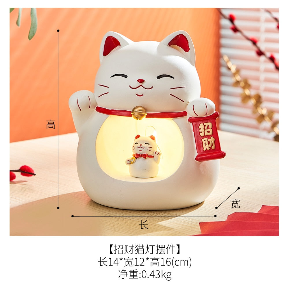 Welcome Good Luck Japanese Lucky Cat: Embrace Fortune with Charming Resin Figurines!