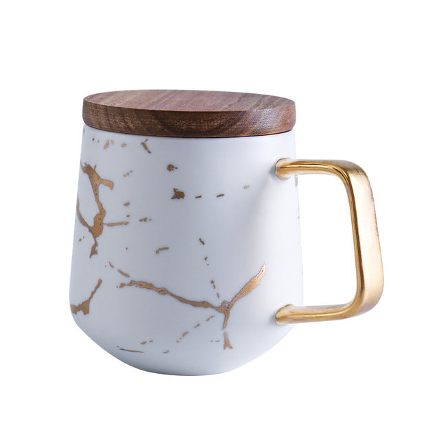 Coffee Mugs In White, Black and Gold Marble Effect Inlay