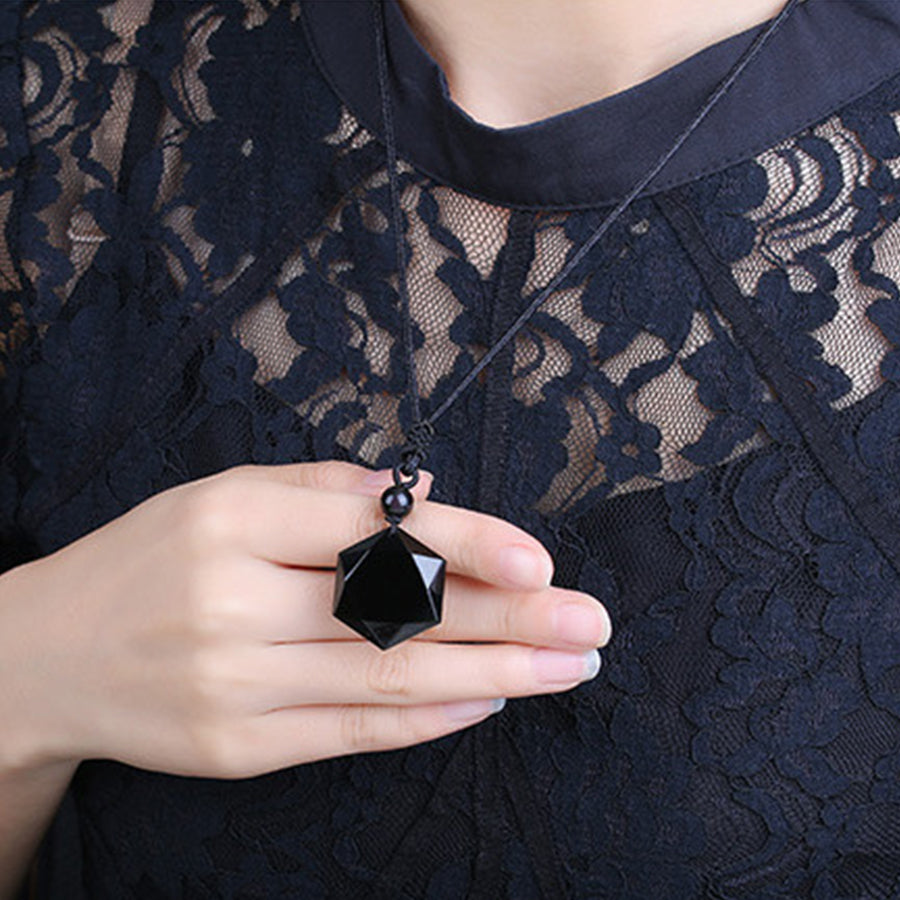 Black and Blue Feng Shui Obsidian Hexagon Star Pendant Lucky Love Necklace