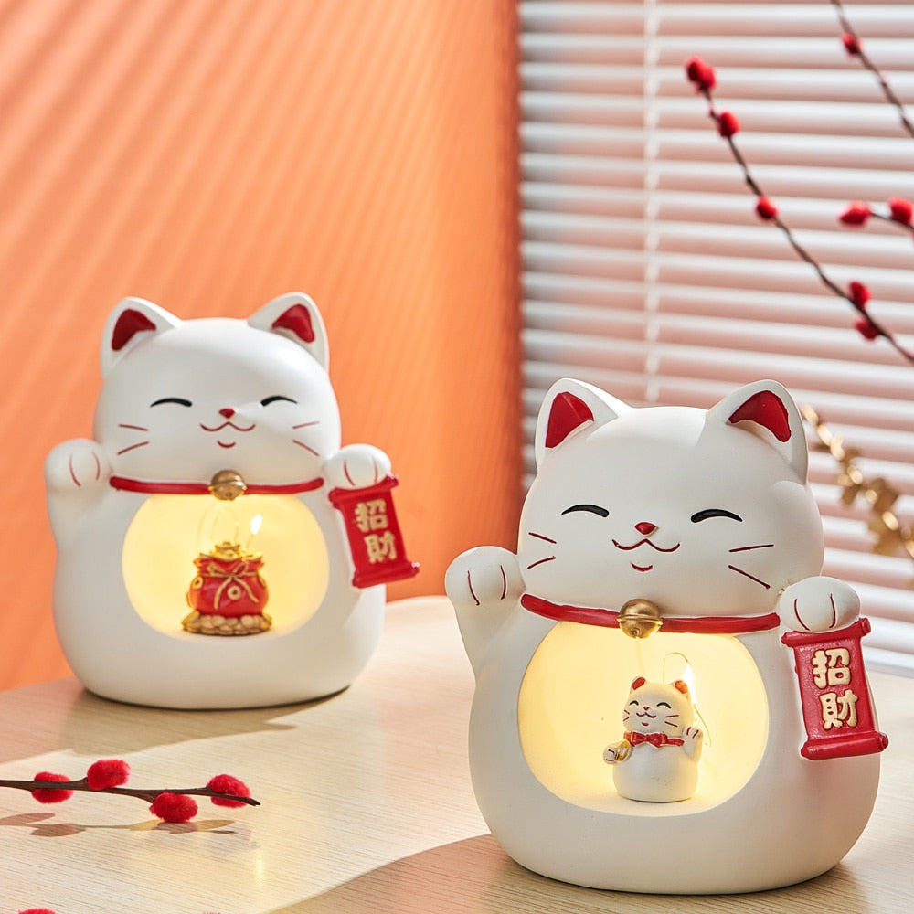 Welcome Good Luck Japanese Lucky Cat: Embrace Fortune with Charming Resin Figurines!