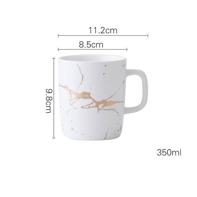 Coffee Mugs In White, Black and Gold Marble Effect Inlay