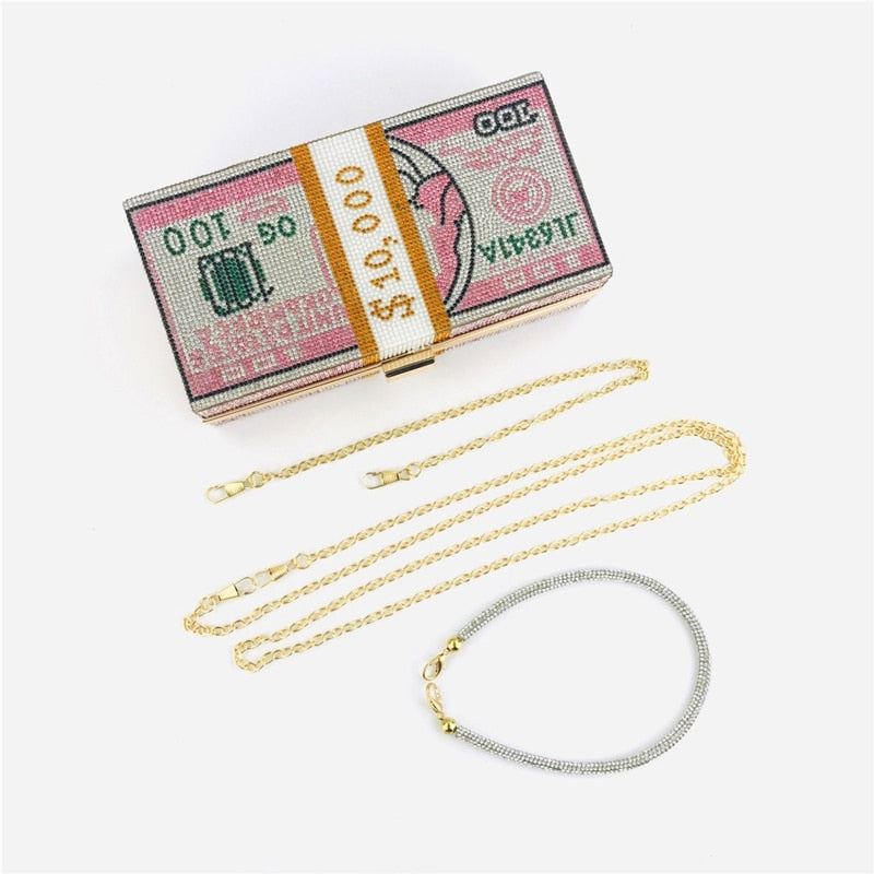 Attract $10,000 Crystal Bling-Bling Money Clutch Bag