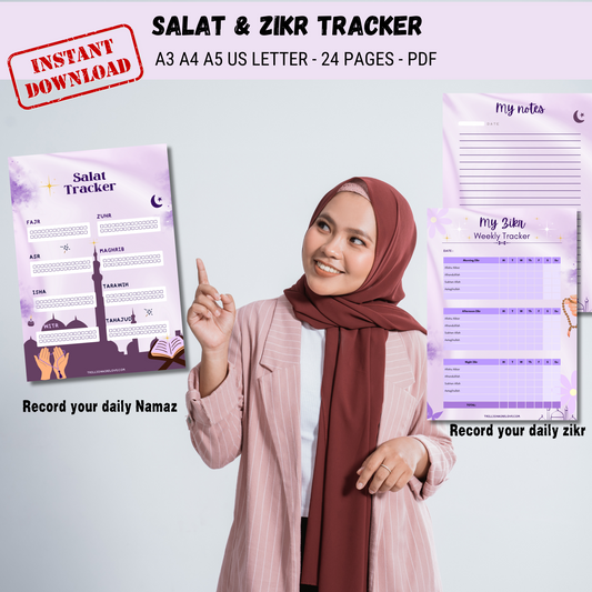 Salah tracker printable | Muslim prayer tracker| Zikr tracker | Instant download| Islamic planner printable