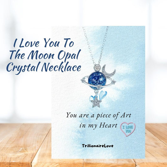 I Love You To The Moon And To Saturn Necklace, Taylor Swift Blue Opal,  Handmade Gift For Her