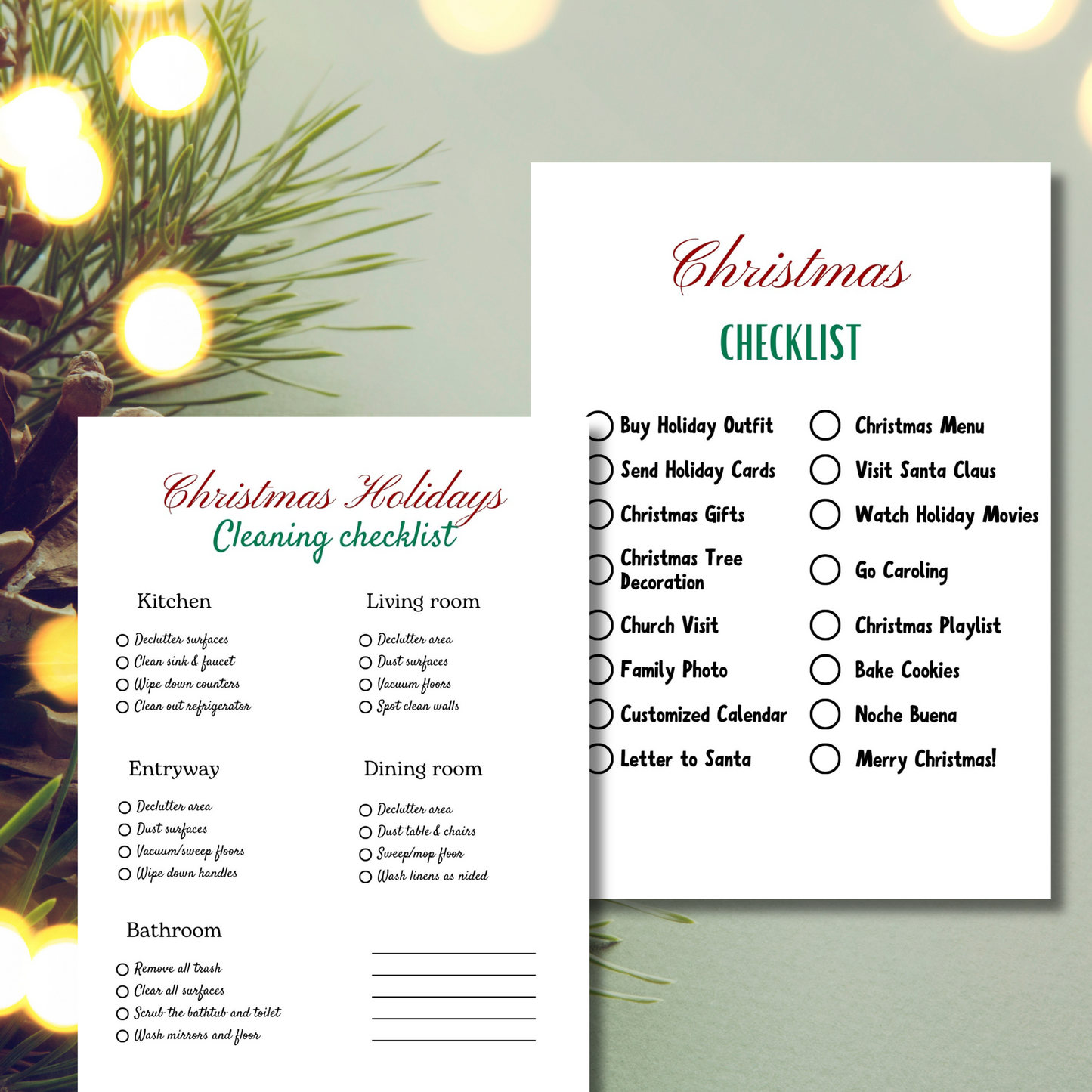 Minimalist Christmas Checklist, Christmas Preparation Template, Organiser, Digital Download