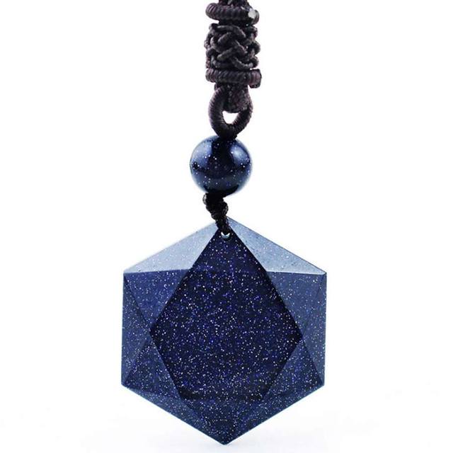Black and Blue Feng Shui Obsidian Hexagon Star Pendant Lucky Love Necklace