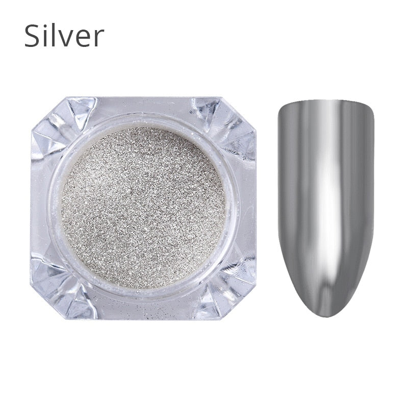 Mirror Nail Art Pigment Powder Nail Glitters Metallic Color Nail Art UV Gel Polishing Rose Gold Silver Decoration