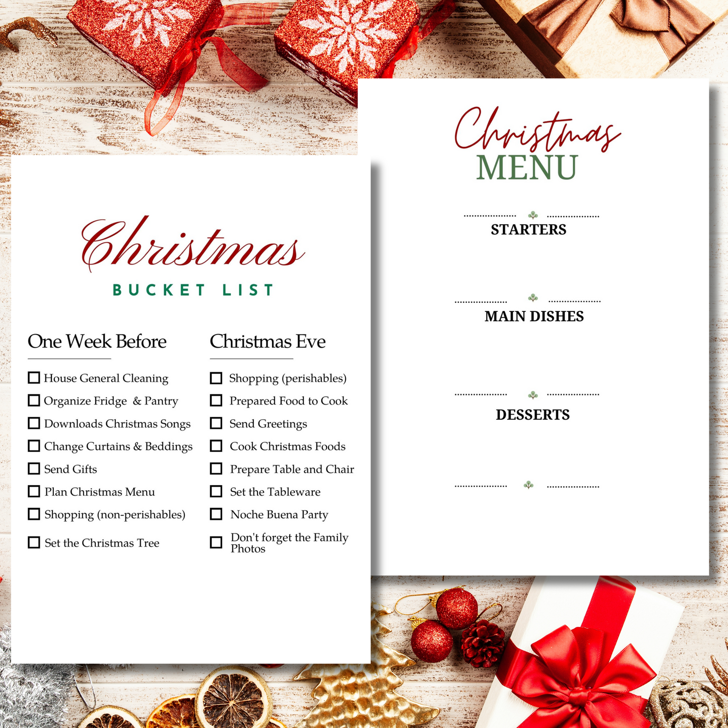 Minimalist Christmas Checklist, Christmas Preparation Template, Organiser, Digital Download