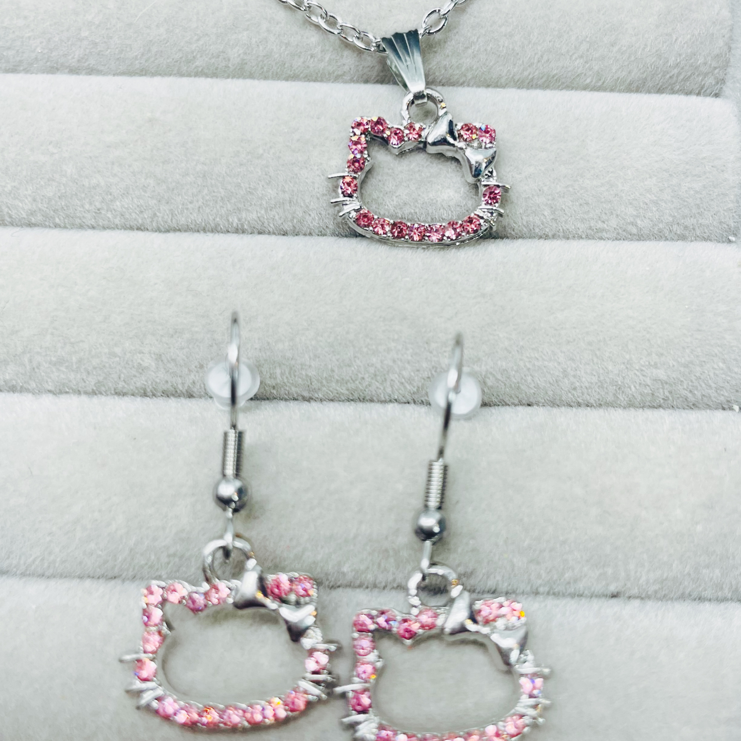 Cute cat Kitty Necklace Set, Kwaii Kitty, Stainless Steel, Gift For Her