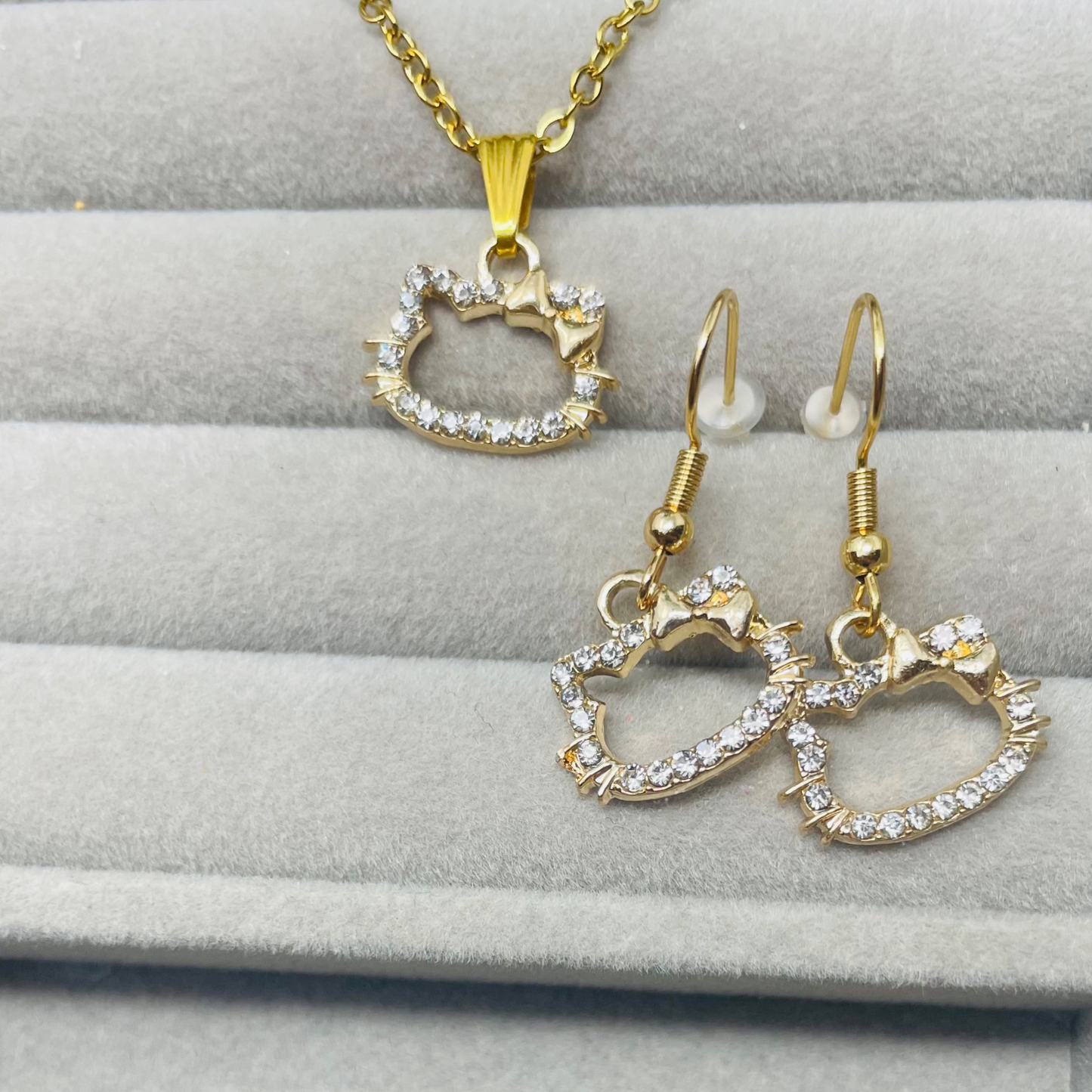 Cute cat Kitty Necklace Set, Kwaii Kitty, Stainless Steel, Gift For Her