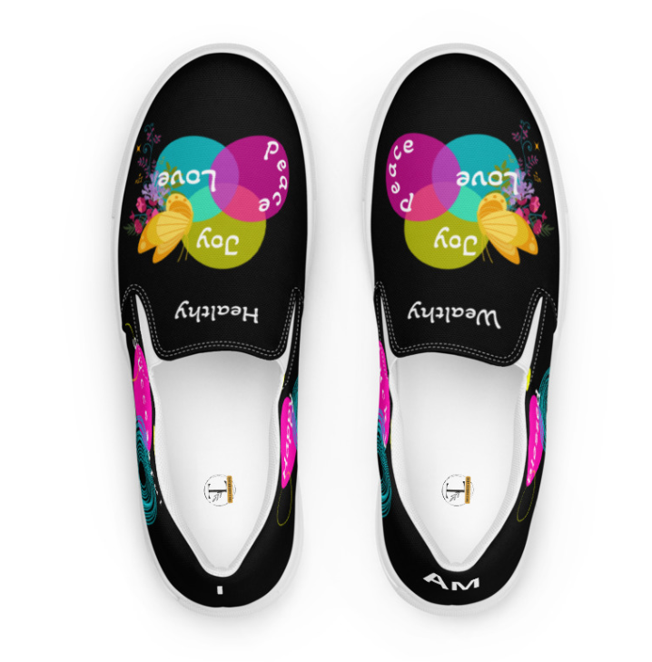 Introducing our Inspirational Slip-on Canvas Shoes designed for both Women and Men, with a beautiful message behind: "I AM Attracting Love, Peace, Joy, Harmony, Success and Blessings". Butterfly Unisex slip-on canvas shoes, the perfect blend of style, comfort, and positive energy.