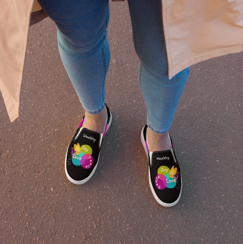 Introducing our Inspirational Slip-on Canvas Shoes designed for both Women and Men, with a beautiful message behind: "I AM Attracting Love, Peace, Joy, Harmony, Success and Blessings". Butterfly Unisex slip-on canvas shoes, the perfect blend of style, comfort, and positive energy.