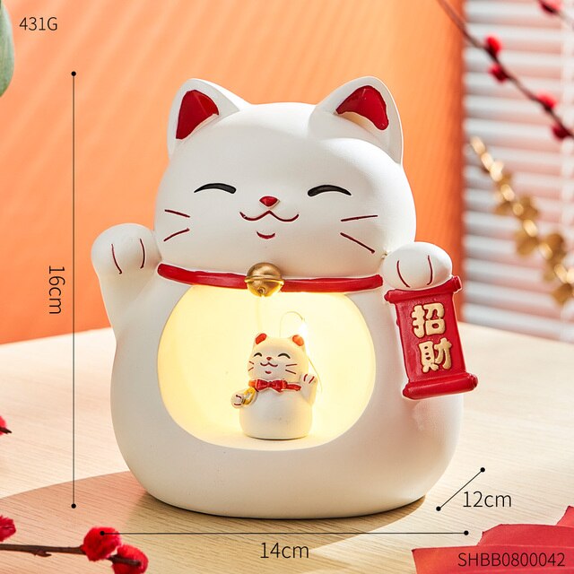 Welcome Good Luck Japanese Lucky Cat: Embrace Fortune with Charming Resin Figurines!
