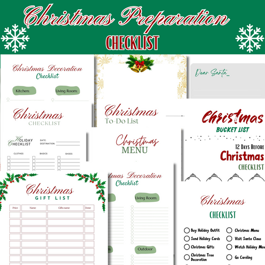 Minimalist Christmas Checklist, Christmas Preparation Template, Organiser, Digital Download
