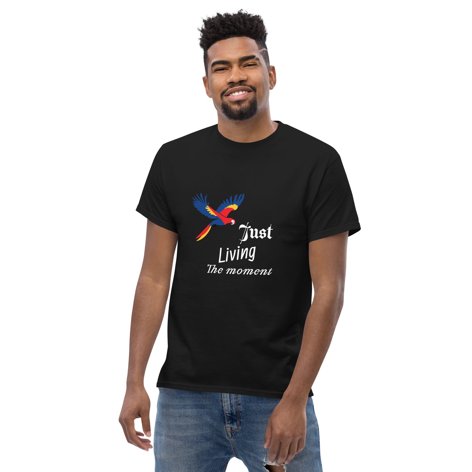Inspirational  Men's tee, Positive quote: Just Living The Moment" motivational T-shirt, Words Of Wisdom, Motivational Clothes Unique Gift Idea for boy, brother, uncle, professor, grandfather, dad, young man