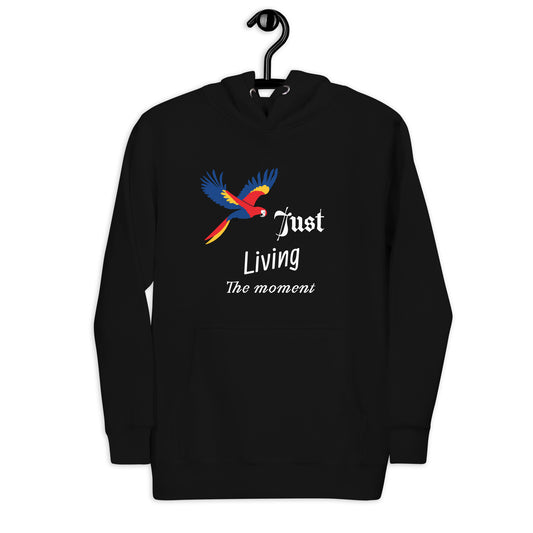Inspirational  Adult hoodie with a positive quote: Just Living The Moment". motivational hoodie carrying Words Of Wisdom, Motivational Clothes Unique Gift Idea 