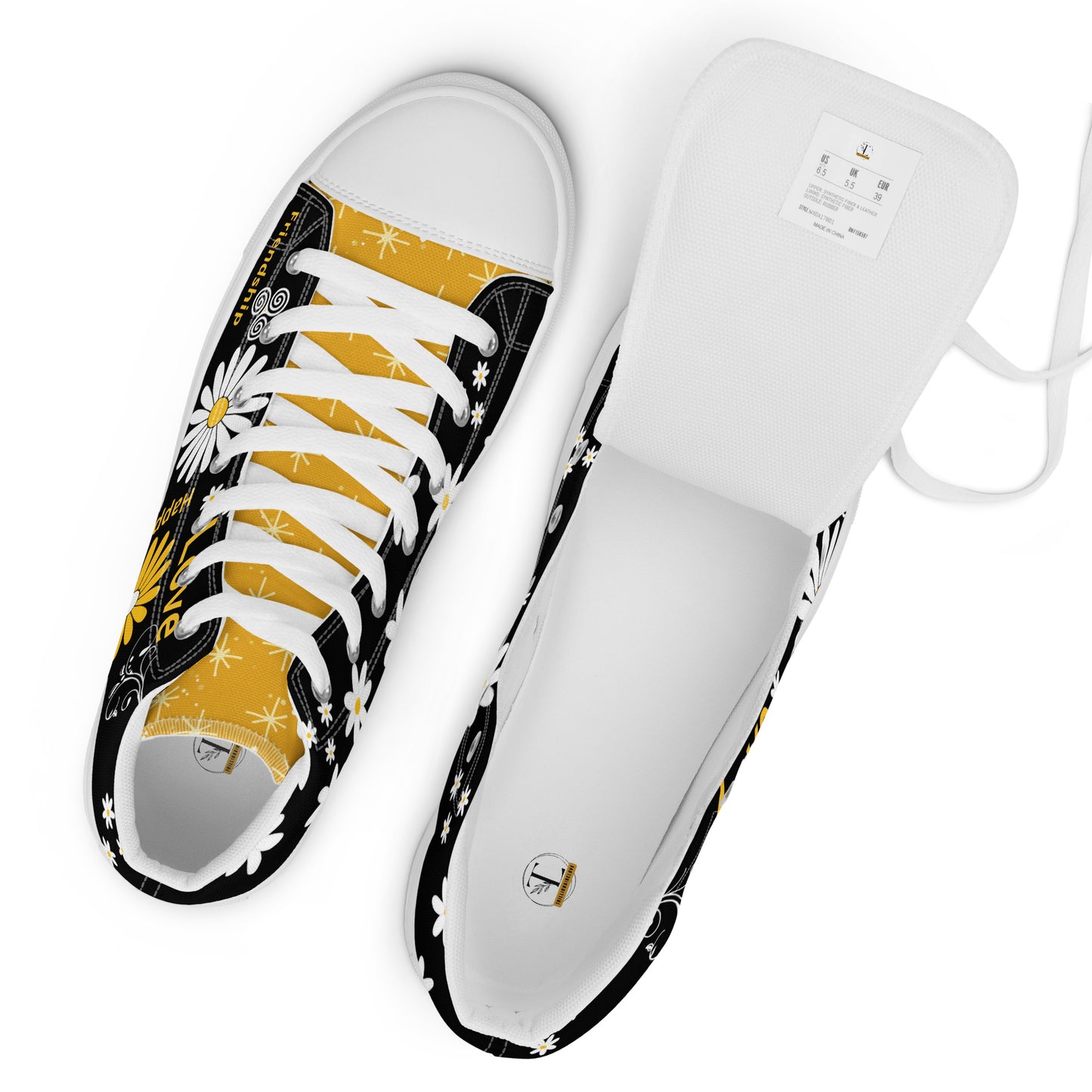 Inspirational High Top Canvas Shoes |White & Yellow Daisy Flowers Lovers | Unisex | Fashion With Meaning | US Size