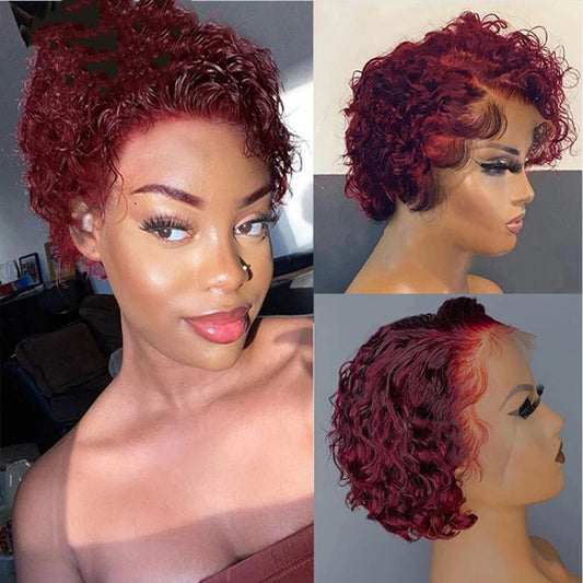 European And American Popular Wine Red Short Curly Wig