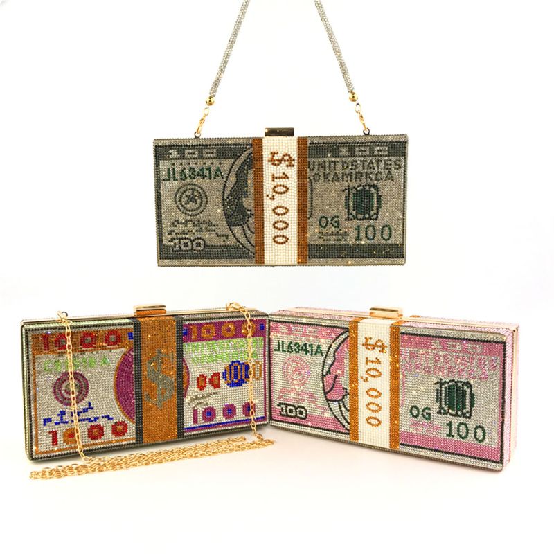 Attract $10,000 Crystal Bling-Bling Money Clutch Bag