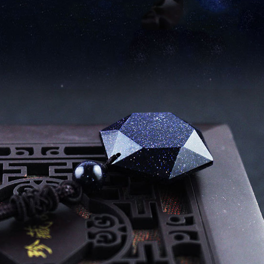 Black and Blue Feng Shui Obsidian Hexagon Star Pendant Lucky Love Necklace
