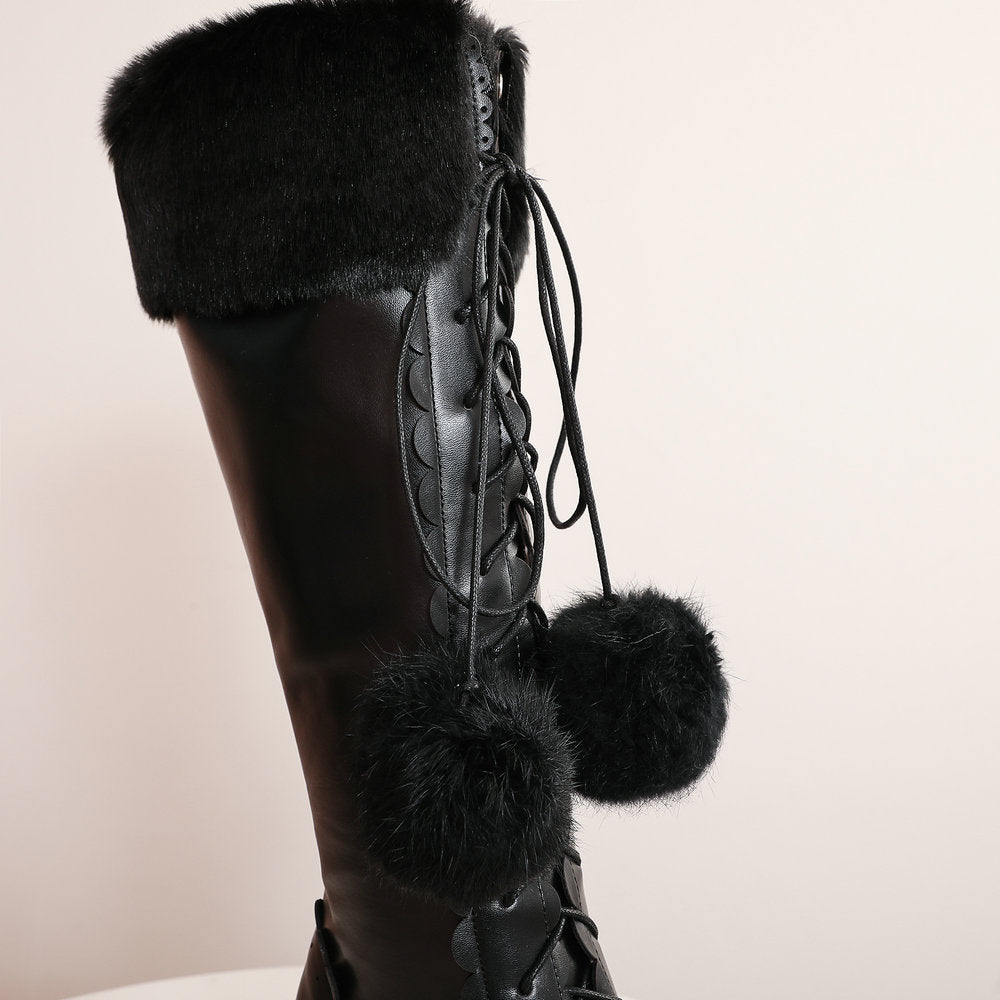 Sweet Lolita Princess Bowtie Fur High Boots - US size